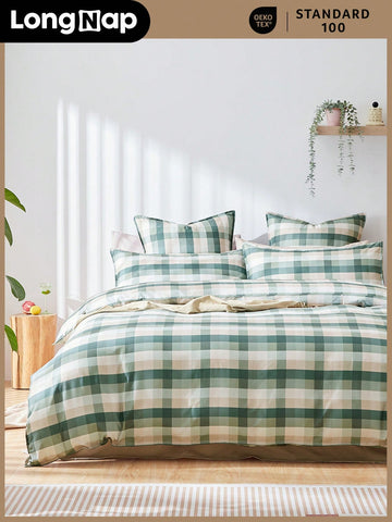 3pcs 95GSM Thicker Premium Gingham Preppy Style Duvet Cover Bedding Set, Crisp Feeling & Breathable For Hot Sleepers, Perfect For Bedroom Dorm, Duvet Cover With Buttons & 8 Coner Ties*1, Pillowcase*1/2, Green