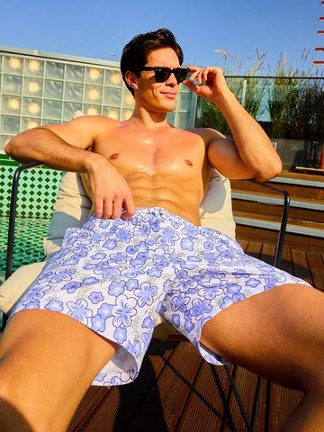 Men's Floral Printed Drawstring Beach Shorts