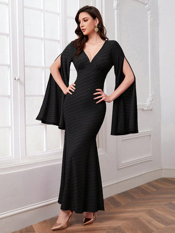 Women's Arabic Style Fish Tail Dress With Split Sleeves