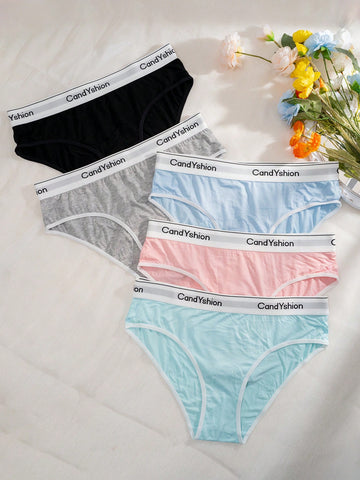 Women's Plus Size Triangle Underwear With Letter Jacquard Band (5pcs/Pack)