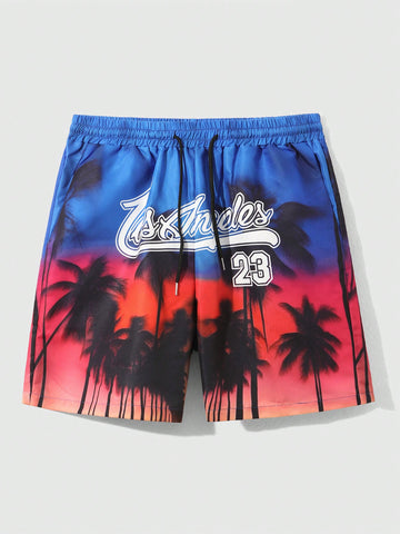 Men's Vacation Printed Shorts For Daily Wear, Suitable For Spring And Summer