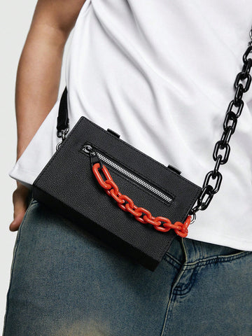 Box-Shaped Shoulder & Crossbody Bag With Chain Strap For Men And Women