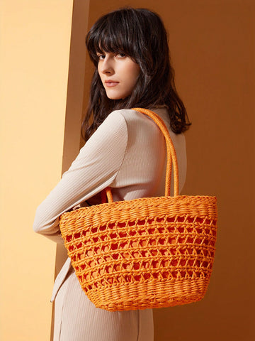 Women's Hollow Out Woven Tote Bag