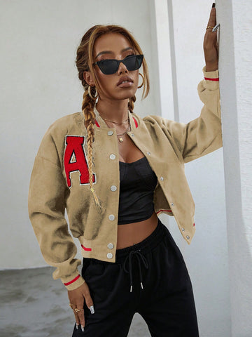 Women's Baseball Jacket With Letter Patch