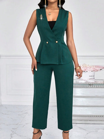 Women's Sleeveless Double-Breasted Suit