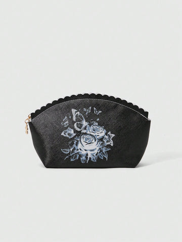 Flower & Butterfly Patterned Cosmetic Bag