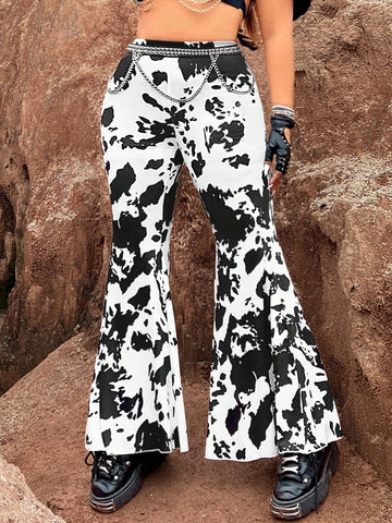Plus Size Cow Print Bell Bottom Pants