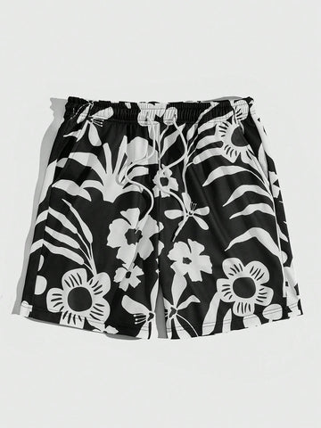 Men's Botanical Print Drawstring Waist Shorts For Summer