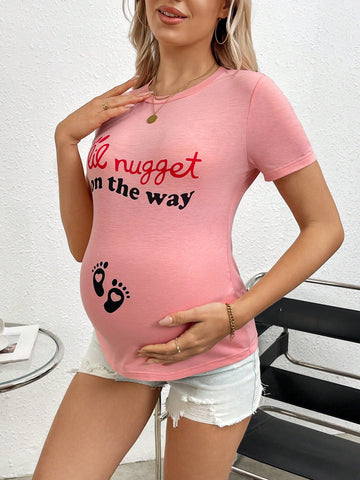 Maternity Slogan Printed Short Sleeve T-Shirt