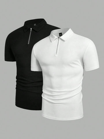 Men's Knitted Casual Half-Zip Short Sleeve Polo Shirt
