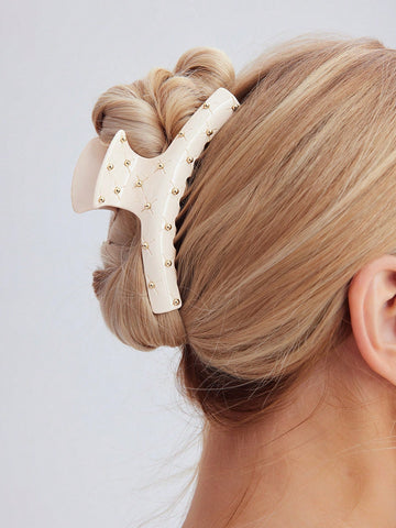 WHITE METAL HAIR CLIP WITH ZIGZAG-SHAPED PIN