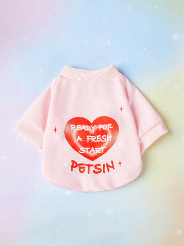 Valentine's Day/Easter Slogan Pink Sweatshirt With Heart & Letter Print For Pets