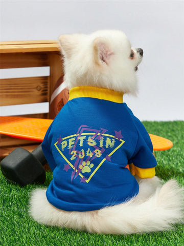 Blue And Orange Splicing Pet Sweatshirt With Lightning And Letter Printed, 2049 Cat Dog Hoodie
