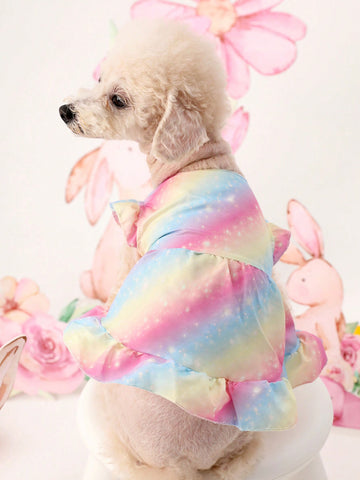 1pc Rainbow Star & Stripe Gradient Tie-Dye Cute Bubble Sleeve Skirt That Cats & Dogs Can Wear