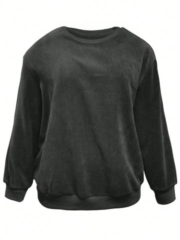 Plus Size Slouchy Distressed Sweatshirt With Dropped Shoulders