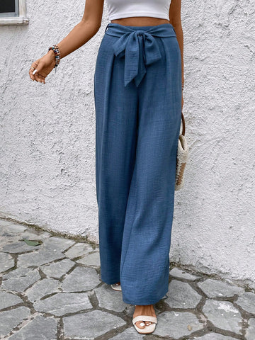 Women's Solid Color Belted Pants