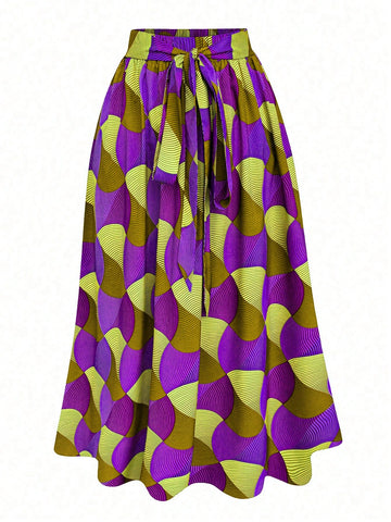 Plus Size Colorblock Knotted Loose Skirt