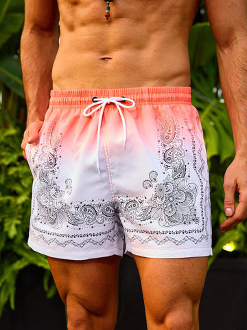 Men's Beach Shorts With Paisley Pattern Print