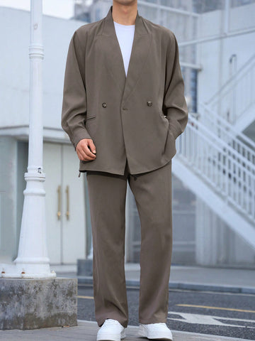 Men's Solid Color Loose Fit Casual Suit