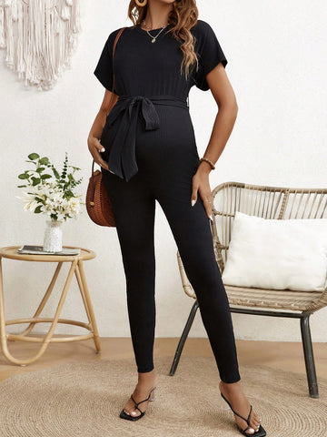 Maternity Summer Holiday Round Neck Bodycon Jumpsuit