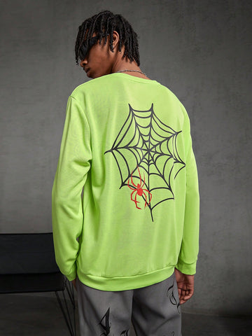 Men's Spider Printed Crew Neck Casual Sweatshirt