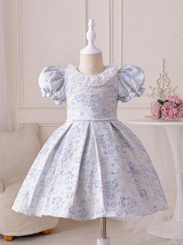Young Girl's  Gorgeous Jacquard Princess Dress, Floor Length, Perfect For Birthday Party, Wedding, Festival Or Performance