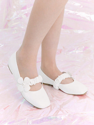 Women'S Cute Round Toe Flat Shoes With White Pu Upper Material