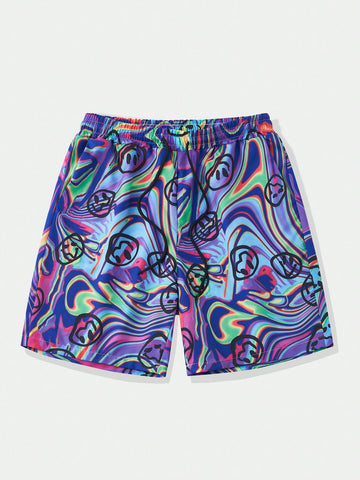 Men's Printed Drawstring Waist Shorts For Daily Wear, Suitable For Spring And Summer