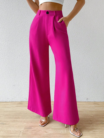 Women's Solid Color Pleated Dress Pants With Pockets