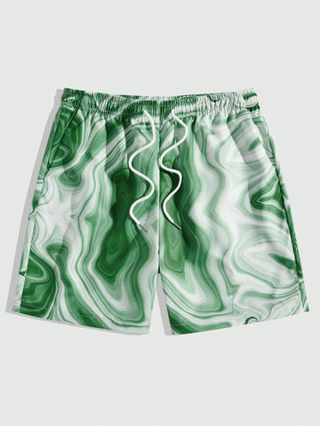Men's Wavy Printed Woven Shorts For Casual Wear, Spring And Summer