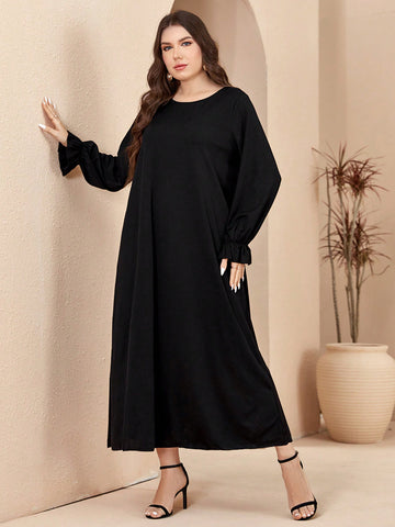 Fashionable Women's Solid Color Round Neck Long-Length Plus Size Arabic Clothing