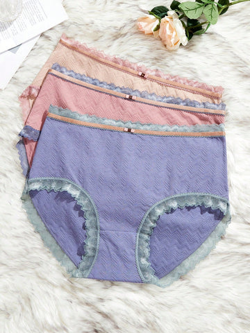 3pcs Plus Size Comfortable Triangle Lace Splice Panties