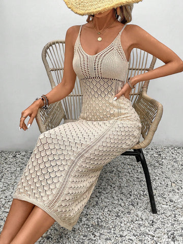 Women's Vacation Style Slim Fit Knitted Sweater Dress With Spaghetti Straps