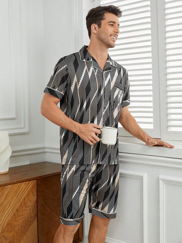 Men's Allover Print Short-Sleeve Top And Shorts Lounge Set