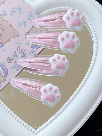 4pcs Cute Cartoon Cat Claw Hair Clips For Fringe And Baby Hairs