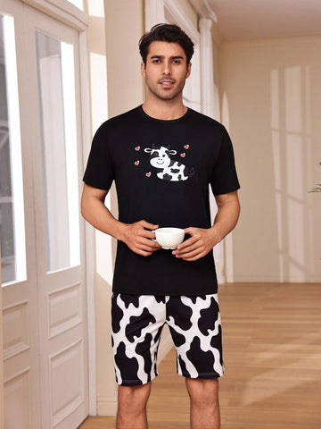 Men's Cute Cow Printed Cozy Homewear Set