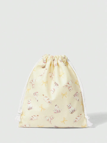 Cute Cartoon Yellow Cat Portable & Large Capacity Drawstring Cosmetic Storage Bag