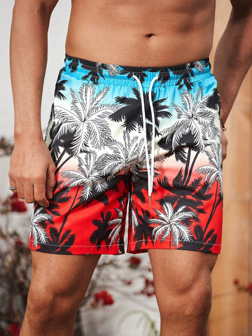 Men's Palm Tree Printed Drawstring Waist Shorts