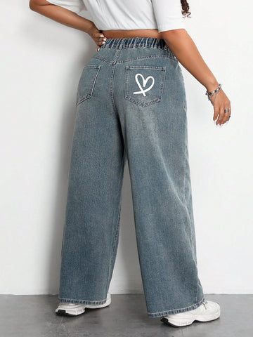 Plus-Size Jeans With Heart Print And Straight Cut
