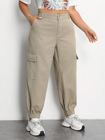 Plus Size Women's Workwear Style Pockets Denim Jeans