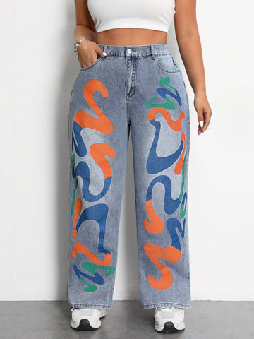 Women's Plus Size Printed Design Insert Pocket Jeans