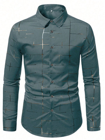 Men's Turn-Down Collar Buttoned Simple Long Sleeve Shirt