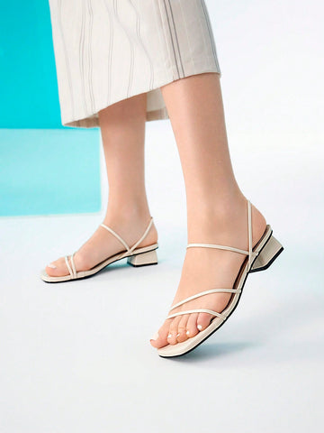 Ladies' Fashionable Apricot Square Toe High Heels Sandals For Spring And Summer