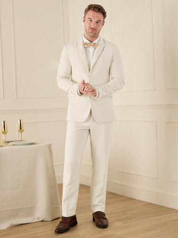 Men's Leisure Jacquard Notched Lapel Casual Suit Set