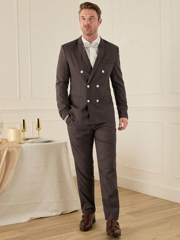 Men's Woven Double-Breasted Suit Jacket And Pants Set