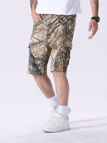 Men's Camouflage Workwear Style Pocketed Denim Shorts