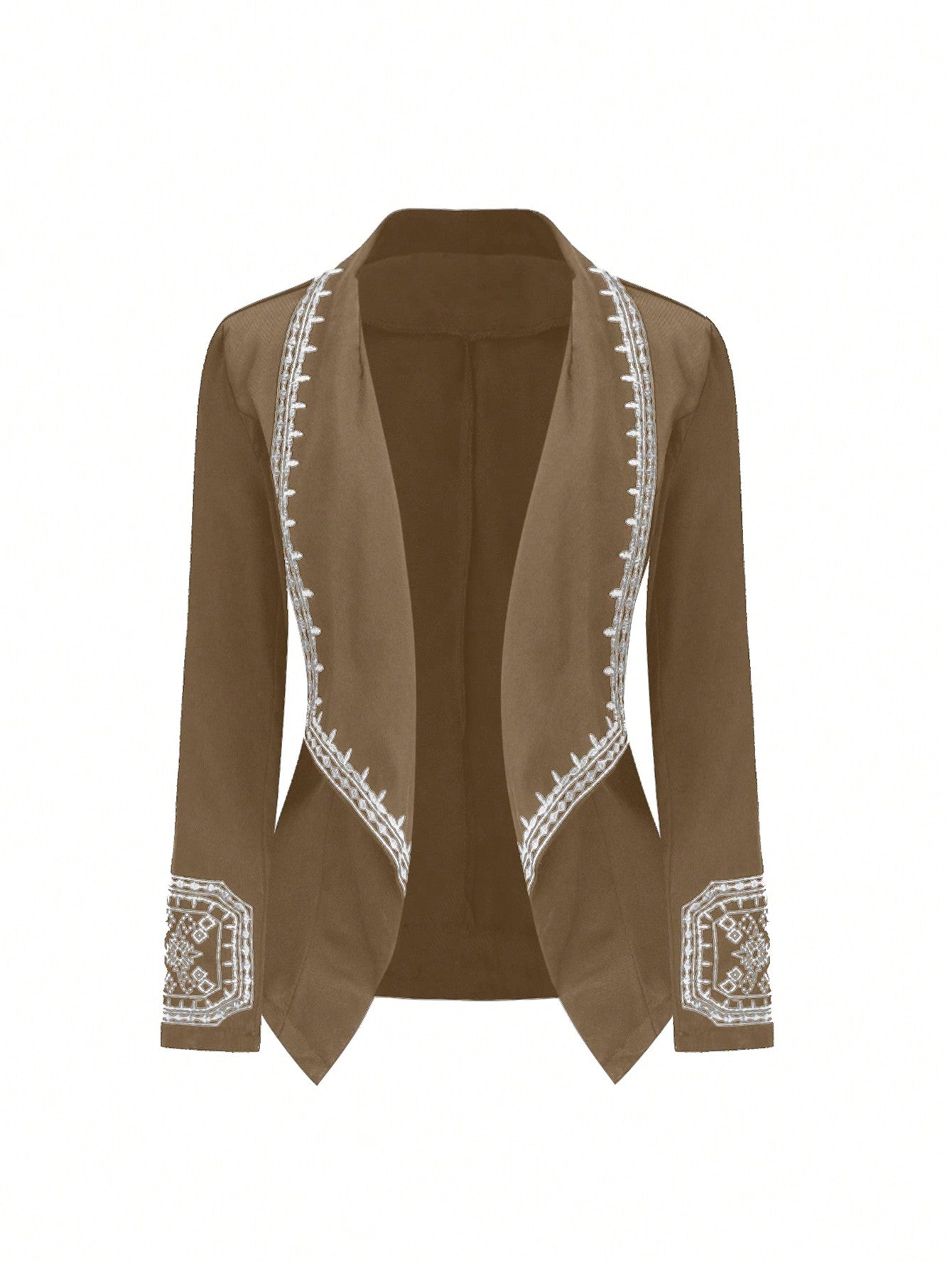 Plus Size Embroidered Suit Jacket With Stand Collar