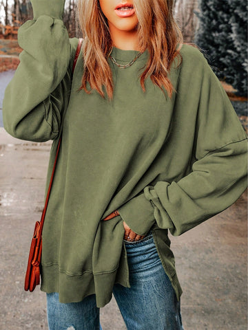 Solid Color Round Neck Long Sleeve Casual Sweatshirt