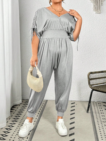Plus Size Women's New Summer Fashion Casual Commuting Design Gray Loose Two-Wear (Can Be One Shoulder) Jumpsuit