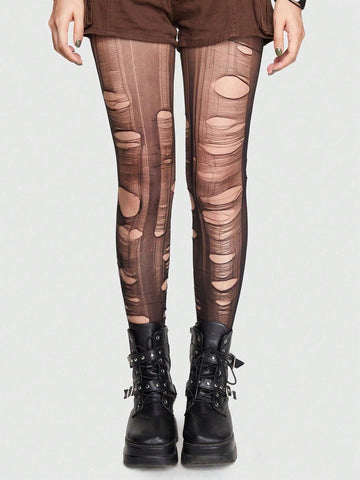 1pc Diy Ripped Tights, Event Style